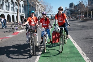 Volunteers on bikes
