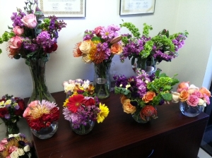 Beautiful volunteer made flower arrangements