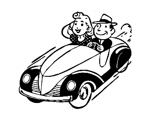 vintage car with two people