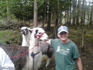 Owner with rescued llama