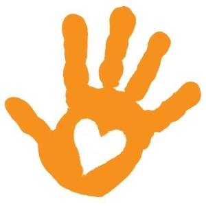 Orange handprint with heart
