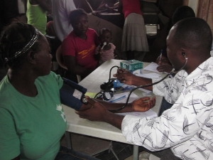 Mobile medical clinic at tented camp in Haiti.