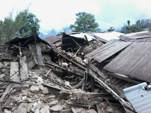 Rubble of school building in Nepal earthquake.