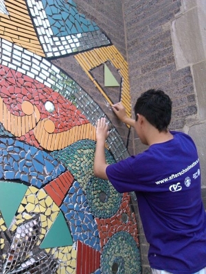 Installing a Mural at Hedges Elementary